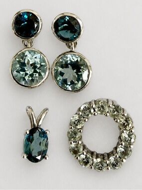 Blue Topaz 925 Sterling Silver Jewelry Set:  Beautiful Drop Earrings & Pendants